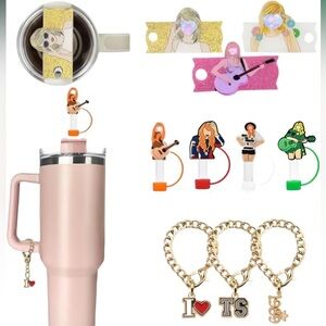 10 pc Taylor swift tumbler cup accessories kit 4 straw covers 3 plates 3 charms